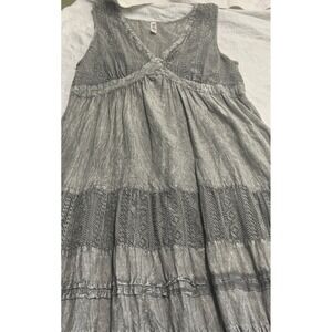 shoreline dress Crochet Sm v Neck Tiered Gray Lined‎ Boho
